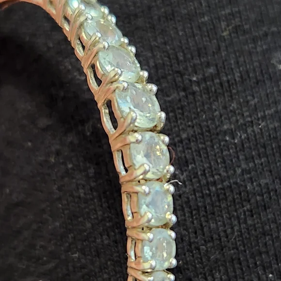 Vintage Aquamarine Sterling Silver Bangle Bracelet Size 7 - Picture 4 of 11